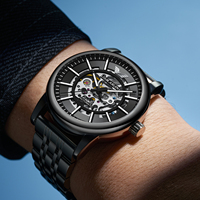 Montre mécanique entièrement automatique pour homme de 43 mm, montre-bracelet en acier inoxydable, squelette de luxe, noir profond, lumineuse, étanche 3 BAR