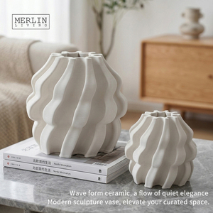 Merlin Living <strong>3D</strong> Printing <strong>Vase</strong> White Ceramic <strong>Vase</strong> for Tabletop Flower <strong>Vase</strong> Arrangement Chaozhou Ceramic Factory Wholesale - Product Image 2