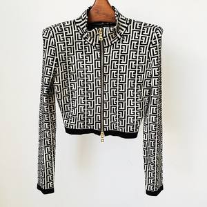 Spot 2025 Mode Nouveau <span class=keywords><strong>Labyrinthe</strong></span> Motif Jacquard Col Montant Fermeture Éclair Courte Veste Femme - Product Image 2