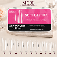 Ongles en gel souple forme cercueil moyenne, 550 pièces, extensions d'ongles transparentes à couverture complète, tailles mixtes, emballage personnalisé, approvisionnement direct usine