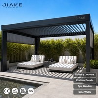 Pergola en aluminium Jiake avec persiennes d'intimité et panneaux de rideaux imperméables, parois latérales motorisées pour spa extérieur, jardin, terrasse