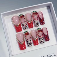 Tacana 10 faux ongles carrés à presser, dégradé cerise, style français séduisant, luxe, haute qualité, couverture complète