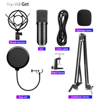 Microphone à condensateur USB BM700 avec support - Réduction du bruit, réponse en fréquence 16 kHz pour l'enregistrement, l'enseignement, les jeux et le streaming