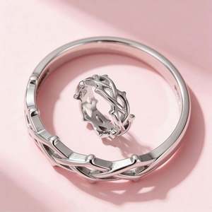 Кольцо ручной работы в стиле гот-панк из полированной кельтской нержавеющей стали с изображением колючей ветви, подарок для него и для нее - Product Image 3