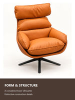 Fauteuil d'appoint moderne orange en tissu rembourré, dossier haut, pivotant, base en métal pour salon ou coin lecture