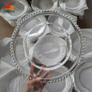 SMOOTH 13" Round <b>Large</b> Gold beads Rim Glass Charger <b>Plate</b> Wedding Dinner Table Charge <b>Plate</b> - Product Image 4