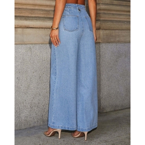 Nouvel ensemble en jean 2 pièces pour femme : gilet sans manches boutonné et jean large tendance - Product Image 4