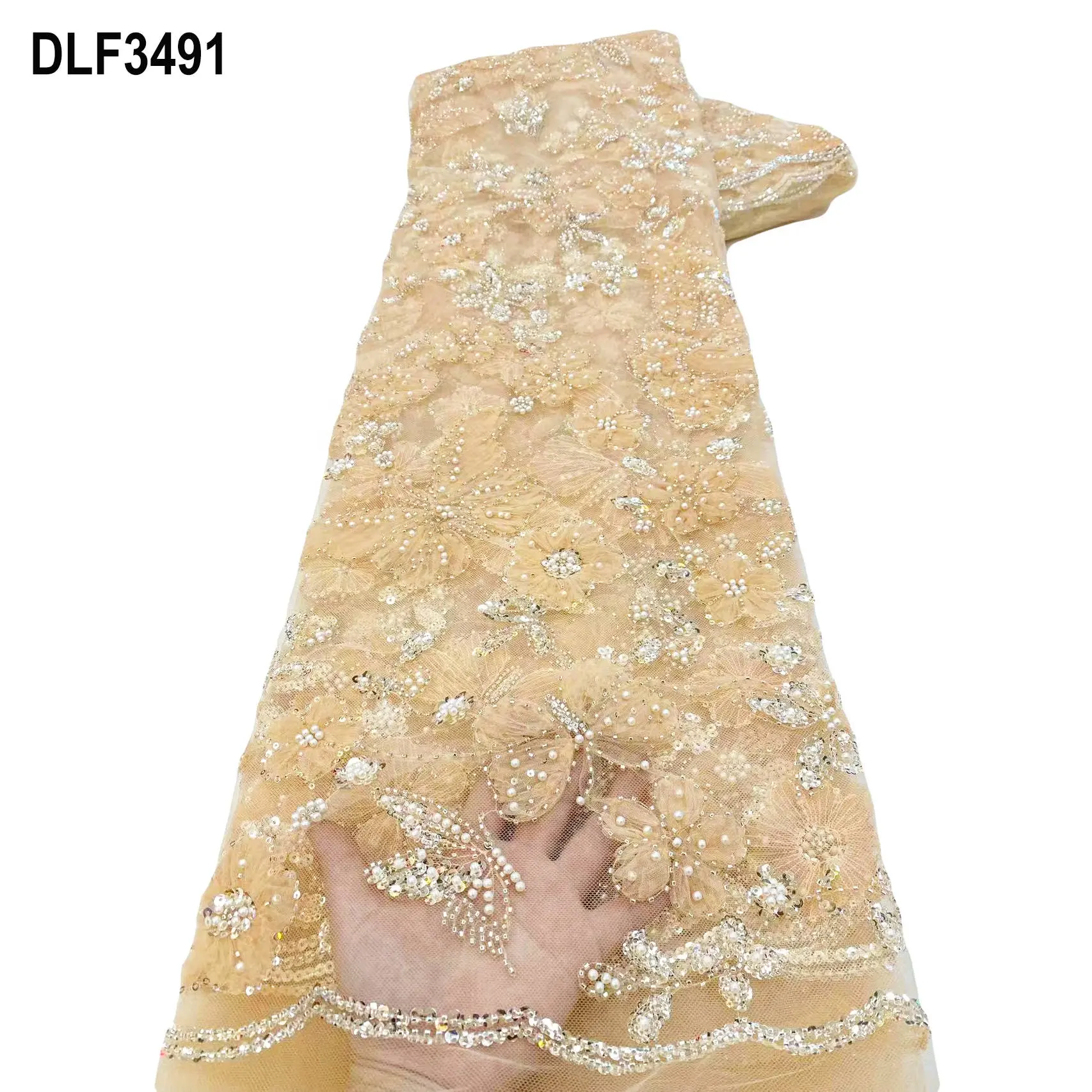 Nouvelle mode 3d fleur papillon Style lourd perlé broderie tissu avec paillettes et perles dentelle tissu pour les matériaux de robe