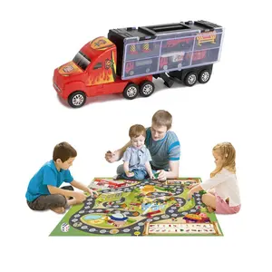 Caminhão de fogo infantil, modelo de recipiente, caminhão de brinquedo com o jogo, tapete de jogo