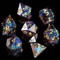 LuxeRoll – Ensemble de 7 dés en résine Galaxy Dark Sharp Edge, dés polyédriques à chiffres dorés pour DND, jeux de société TRPG, collection, cadeau