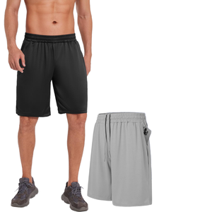 Pantalones Cortos Deportivos de Lona Transpirable Color Gris Jaspeado para Hombre, con Cintura Elástica, Logotipo Frontal y Bolsillo Lateral - Ropa Deportiva Informal - Product Image 1