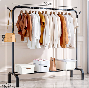 <span class=keywords><strong>Appendiabiti</strong></span> da Camera da Letto in Acciaio Inossidabile Nero Resistente 130CM 150CM con Ruote - Product Image 5