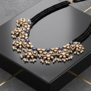 Flower Design Luxury925 Silver <b>Necklace</b> Earrings Set for Women Blue Gemstone Pearls Kundan Work Traditional Indian Jewelry - Product Image 3