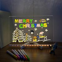 Tableau d'affichage LED avec 7 stylos colorés/support, tableau d'affichage lumineux en acrylique, tableau effaçable à sec, bloc-notes lumineux pour notes de bureau