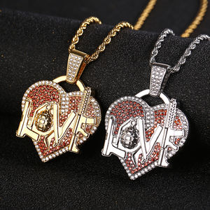 Collier tendance hip-hop chrétien pour enfants, motif '<span class=keywords><strong>Death</strong></span> Cell', en cuivre plaqué or 18 carats et zircon, avec pendentif lettre créatif et audacieux - Product Image 3