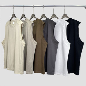 Camisetas sin mangas acanaladas para hombre con logotipo personalizado 190GSM de alta calidad, camiseta sin mangas informal de algodón con estampado DTG para hombre - Product Image 1