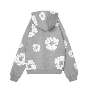 秋季钩编 ODM 连帽衫 花卉印花泡沫连帽衫 带口袋 棉质速干 男女通用 - Product Image 4