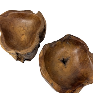 Bol en bois traditionnel de forme irrégulière, en bois de teck, matériau racine de bois, bol en bois massif, vaisselle, accent traditionnel pour la maison - Product Image 6