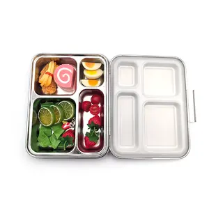 SSPH sans BPA 4 compartiments boîtes étanches Bento conteneurs alimentaires boîte à lunch en métal 304 boîtes à lunch en acier inoxydable