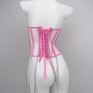 Débardeur ODM pour <span class=keywords><strong>femme</strong></span> en polyester Dobby, orné de strass brillants et de dentelle transparente, style <span class=keywords><strong>corset</strong></span> sexy et chic, vêtement d'extérieur - Product Image 4