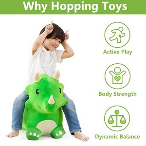 Jouet à chevaucher en peluche Dinosaure Triceratops rebondissant pour enfants, idéal pour les tout-petits garçons et filles, à utiliser en intérieur et en extérieur, cadeau pour tous les âges - Product Image 2