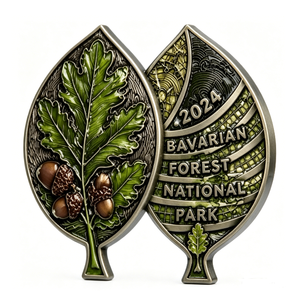 Parc National Forêt Bavaroise 2024 Médaille Feuille de Chêne en Alliage de Zinc Plaqué Argent avec Gravure Souvenir Jeton de Collection - Product Image 1