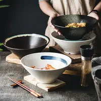 핫 세일 일본식 모자 그릇 크리 에이 티브 세라믹 손으로 그린 도매라면 그릇 홈 레스토랑 식기 국수 쌀 그릇