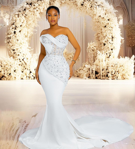 knee length dresses for ladies Long Sleeves See Through V Neck Diamond A Line Wedding Dress AWD1839