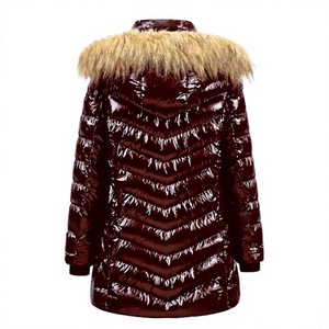 Chaqueta Larga Acolchada para Mujer con Capucha con Ribete de Piel, Manga Larga, Abrigo de Invierno Grueso y Cálido con Cierre de Cremallera, Color Sólido - Product Image 2
