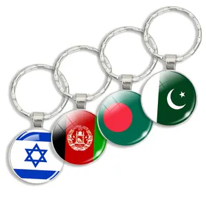 Afghanistan India Pakistan Korea Israel Japan Qatar China souvenir Handmade Custom Glass Dome Crystal Car Keyring Flag Keychain