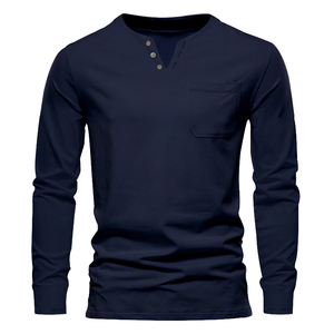 Camiseta de Manga Larga con Cuello en V para Hombre, 180G, Tejida, Informal, Lisa, Ecológica, de Seda/Algodón, Color Sólido, Bordada, Corte Regular, OEM/ODM - Product Image 1