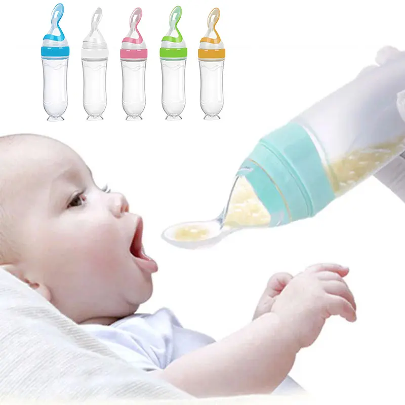 Mamadeira de silicone para bebê 90ml, mamadeira de silicone para bebê recém-nascido, colher de alimentação, alimentador de bebê para suplemento alimentar
