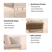 Ensemble de canapés de jardin modernes en aluminium Mobilier d'extérieur en corde Salon d'angle sectionnel de luxe hydrofuge pour patio de villégiature