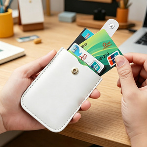 Card Holder PU Leather Snap Closure Credit Card Sleeve Portable Mini Size Solid Color - Product Image 3