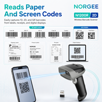 Escáner de Códigos de Barras Inalámbrico NORGEE N1200R, Lector de Códigos QR 2D para Almacenes, 2.4G y USB