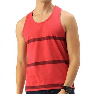 Men's <b>Red</b> <b>Striped</b> Knitted Tank <b>Top</b> O-Neck Casual Sleeveless Vest Tank <b>Top</b> - Product Image 1