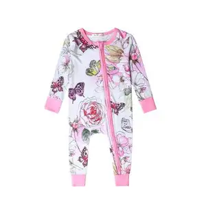 leesourcing Baby Bamboo zipper romper private label baby romper custom print Pajamas