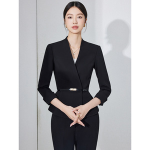 Women's Black Blazer Suit Jacket With Belt Professional Business Style For Office Workwear - Product Image 1