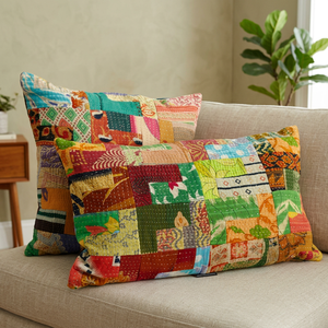 Oreiller en patchwork, sari noir - Product Image 1
