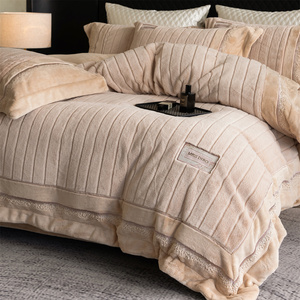 Nhung sữa thỏ dập nổi + Hoàn toàn mờ nhung sữa bốn mảnh đặt Ga Trải Giường, vỏ gối, Bộ vỏ chăn - Product Image 3