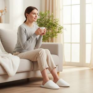 Оптовая продажа, Роскошные 100% хлопковые одноразовые противоскользящие питательные тапочки для отелей, портативные дорожные удобства, дешевые - Product Image 3