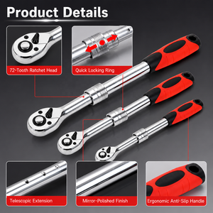 Jeu de clés à cliquet extensibles en acier à 24 dents, poignée souple, acier au carbone, qualité industrielle, couple maximal de 210 Nm, voitures OEM - Product Image 4