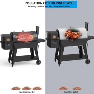 Barbecue à granulés moderne en acier inoxydable chromé robuste avec roues, allumage électronique, 80x67CM, flamme de cuisson - Product Image 5