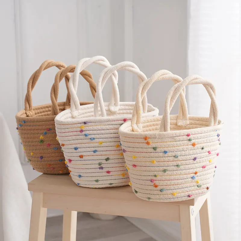 2024 du lịch bãi biển dệt Túi xách dệt giỏ Tote Vai Túi bông dây Crochet đan macrame Túi xô lưu trữ túi bãi biển