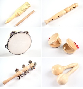 Ensemble d'instruments de percussion en bois avec tambourin, maracas, castagnettes et plus encore pour l'éducation musicale des enfants et des bébés - Product Image 5