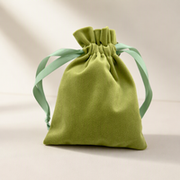 Pochette en velours brodé ton sur ton avec cordon de serrage, sac cadeau vert olive, ruban menthe, pour rangement cosmétiques et bijoux, vente en gros