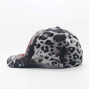 High Quality Leopard Print 6 Panel <b>Baseball</b> <b>Cap</b> Custom Alignment Embroidery Logo Across Brim and Front - Product Image 2