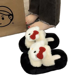 Zapatillas de casa de moda para mujer, abiertas, estampadas, con diseño cruzado, de felpa suave y afelpada, para mujer, suaves, para el hogar, tipo sandalia - Product Image 5