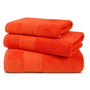 En gros personnalisé <span class=keywords><strong>orange</strong></span> serviettes de bain ensemble main <span class=keywords><strong>serviette</strong></span> gant de toilette usine prix coton serviettes - Product Image 1