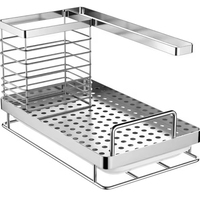 Support de rangement adhésif sans perçage en acier inoxydable chromé pour évier de cuisine, porte-éponge pour évier